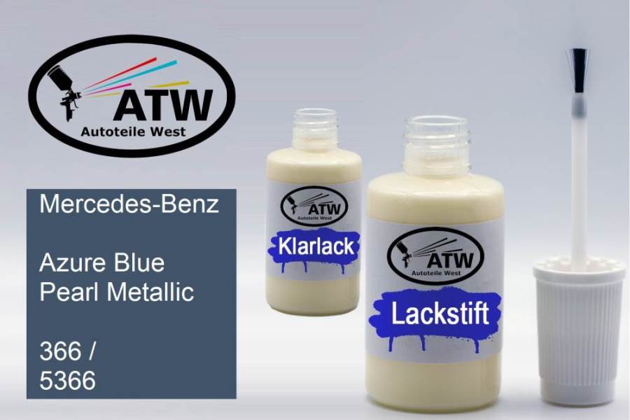 Mercedes-Benz, Azure Blue Pearl Metallic, 366 / 5366: 20ml Lackstift + 20ml Klarlack - Set, von ATW Autoteile West.